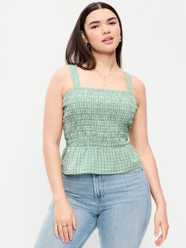 Old Navy Smocked Peplum Tank Top - Green Gingham in Saudi Arabia
