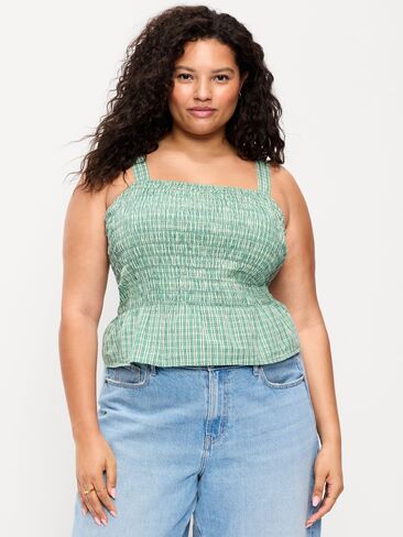 Old Navy Smocked Peplum Tank Top - Green Gingham in Saudi Arabia