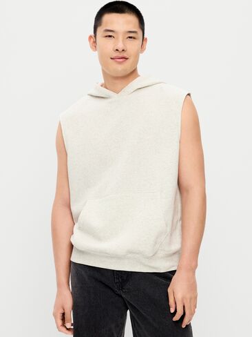 Old Navy Sleeveless Washed Fleece Muscle Hoodie - Light Gray Heather in Saudi Arabia