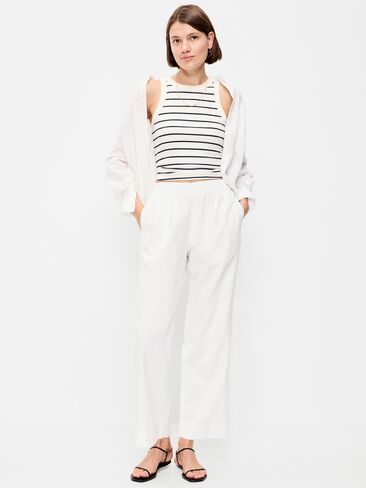 Old Navy High-Waisted Linen-Blend Straight Ankle Pants - White Lilies in Saudi Arabia