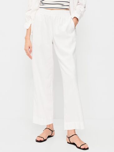 Old Navy High-Waisted Linen-Blend Straight Ankle Pants - White Lilies in Saudi Arabia