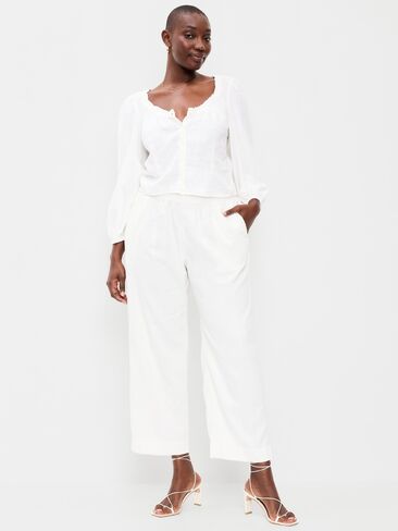 Old Navy High-Waisted Linen-Blend Straight Ankle Pants - White Lilies in Saudi Arabia
