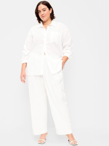 Old Navy High-Waisted Linen-Blend Straight Ankle Pants - White Lilies in Saudi Arabia
