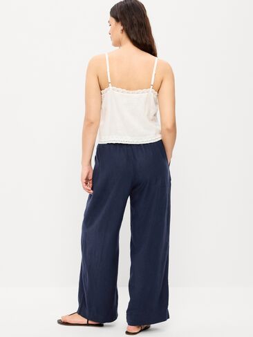 بنطال Old Navy عالي الخصر مصنوع من مزيج الكتان وواسع الساق - Lost at Sea Navy in Saudi Arabia