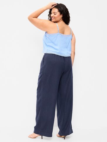 بنطال Old Navy عالي الخصر مصنوع من مزيج الكتان وواسع الساق - Lost at Sea Navy in Saudi Arabia