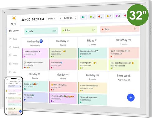 Digital Calendar, Smart WiFi Electronic Calendar&Chore Chart, IPS Touch Screen HD Display for Family Schedules, Share Moments Instantly from Anywhere (White, 16) in Saudi Arabia