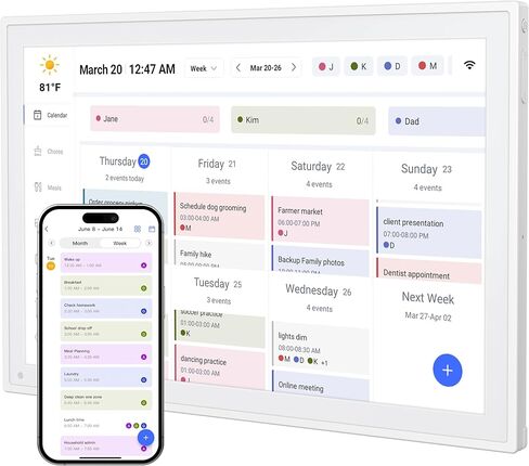 Digital Calendar, Smart WiFi Electronic Calendar&Chore Chart, IPS Touch Screen HD Display for Family Schedules, Share Moments Instantly from Anywhere (White, 16) in Saudi Arabia