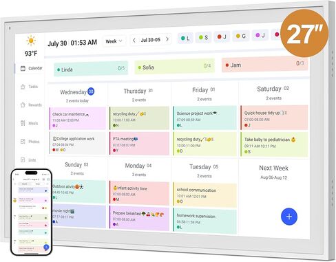 Digital Calendar, Smart WiFi Electronic Calendar&Chore Chart, IPS Touch Screen HD Display for Family Schedules, Share Moments Instantly from Anywhere (White, 16) in Saudi Arabia