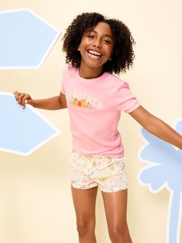 Old Navy Old Navy x Disney Winnie the Pooh Fitted Graphic Ringer T-Shirt for Girls - Pink Pirouette in Saudi Arabia