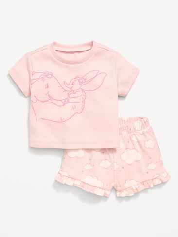 Old Navy Disney© Dumbo Ribbed T-Shirt and Shorts Set for Baby - Pastel Pink in Saudi Arabia