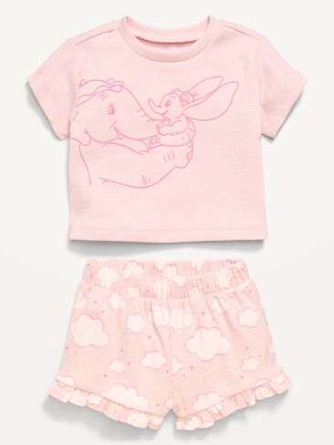 Old Navy Disney© Dumbo Ribbed T-Shirt and Shorts Set for Baby - Pastel Pink in Saudi Arabia