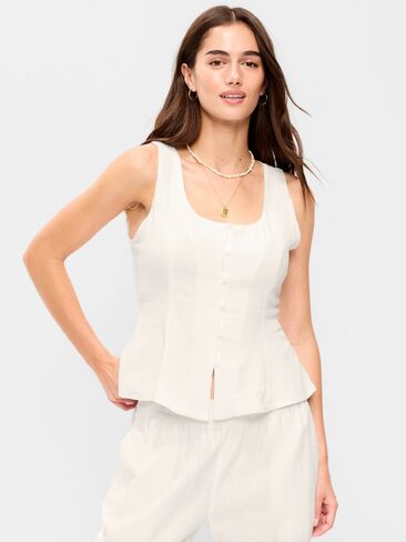 Old Navy Button-Down Linen Blend Top - Sea Salt in Saudi Arabia