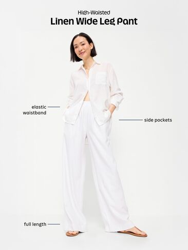 بنطال Old Navy عالي الخصر مصنوع من مزيج الكتان وواسع الساق - شريط محايد in Saudi Arabia