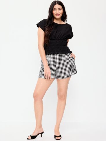 Old Navy High-Waisted Linen-Blend Shorts -- 3.5-inch inseam - Navy Blue in Kuwait