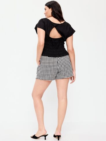 Old Navy High-Waisted Linen-Blend Shorts -- 3.5-inch inseam - Navy Blue in Kuwait