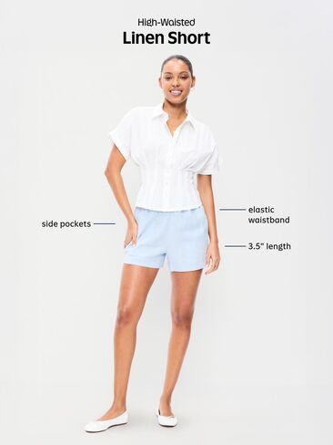 Old Navy High-Waisted Linen-Blend Shorts -- 3.5-inch inseam - Navy Blue in Kuwait