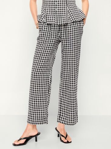 بنطلون من مزيج الكتان عالي الخصر من Old Navy - مربعات باللون الأزرق الداكن in Saudi Arabia