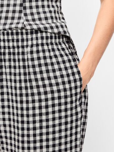بنطلون من مزيج الكتان عالي الخصر من Old Navy - مربعات باللون الأزرق الداكن in Saudi Arabia
