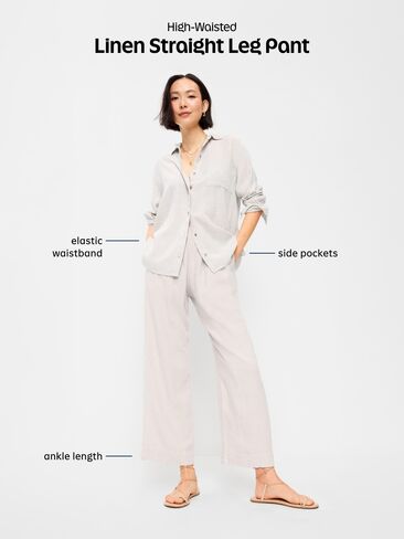 بنطلون من مزيج الكتان عالي الخصر من Old Navy - مربعات باللون الأزرق الداكن in Saudi Arabia