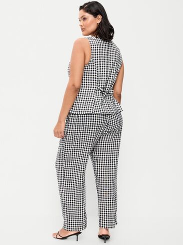 بنطلون من مزيج الكتان عالي الخصر من Old Navy - مربعات باللون الأزرق الداكن in Saudi Arabia