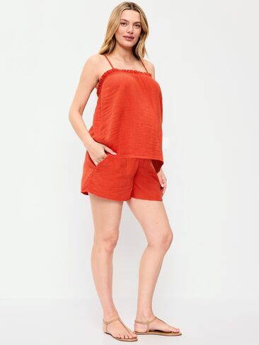 Old Navy Maternity Foldover-Waist Relaxed Pull-On Crinkle Gauze Shorts - Ornament Orange in Saudi Arabia
