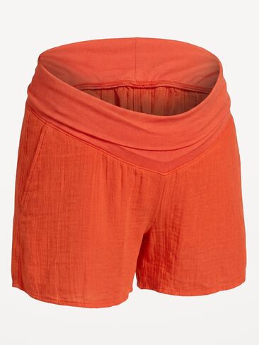 Old Navy Maternity Foldover-Waist Relaxed Pull-On Crinkle Gauze Shorts - Ornament Orange in Saudi Arabia