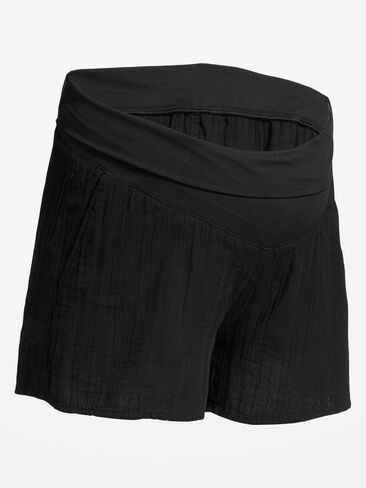 Old Navy شورت شاش مجعد قابل للطي بخصر مريح للحوامل - بلاك جاك in Saudi Arabia