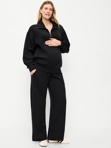 Old Navy Maternity Bounce Fleece Rollover-Waist Wide-Leg Pants - Black Jack in Saudi Arabia