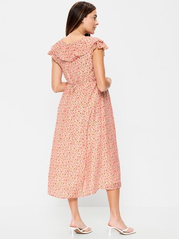 Old Navy Maternity Ruffle-Sleeve Midi Dress - Pink Ditsy Floral in Saudi Arabia