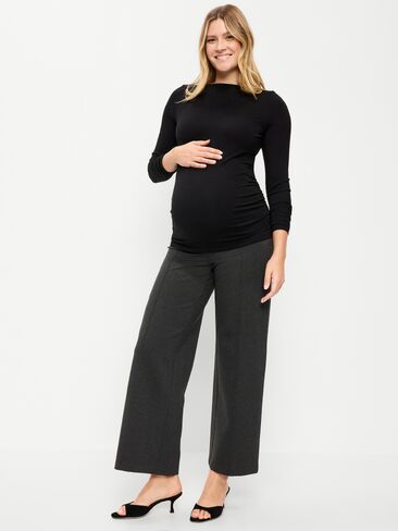 Old Navy Maternity Rollover-Waist Stevie Wide-Leg Pants - Dark Heathered Gray in Saudi Arabia