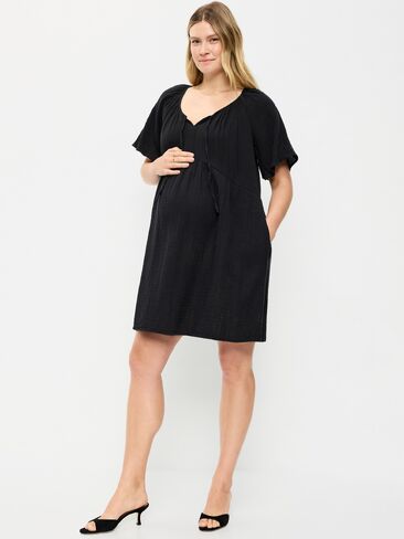 Old Navy Maternity Crinkle Gauze Flutter-Sleeve Mini Swing Dress - Black Jack in Saudi Arabia