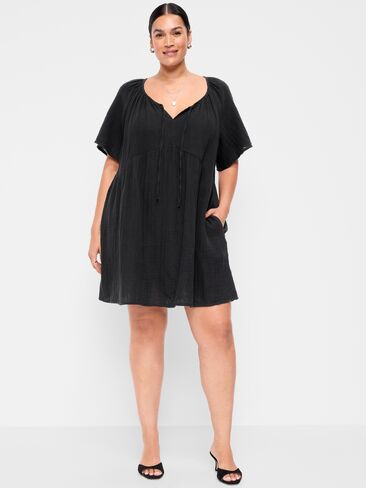 Old Navy Maternity Crinkle Gauze Flutter-Sleeve Mini Swing Dress - Black Jack in Saudi Arabia