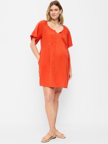 Old Navy Maternity Crinkle Gauze Flutter-Sleeve Mini Swing Dress - Ornament Orange in Saudi Arabia