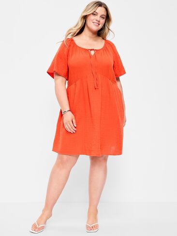 Old Navy Maternity Crinkle Gauze Flutter-Sleeve Mini Swing Dress - Ornament Orange in Saudi Arabia