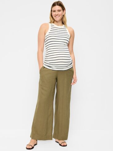 Old Navy Maternity Rollover Waist Linen-Blend Super Wide-Leg Pants - KOMBU in Saudi Arabia