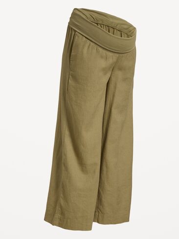 Old Navy Maternity Rollover Waist Linen-Blend Super Wide-Leg Pants - KOMBU in Saudi Arabia
