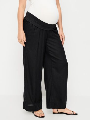 Old Navy Maternity Rollover Waist Linen-Blend Super Wide-Leg Pants - Black Jack in Saudi Arabia