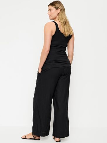 Old Navy Maternity Rollover Waist Linen-Blend Super Wide-Leg Pants - Black Jack in Saudi Arabia