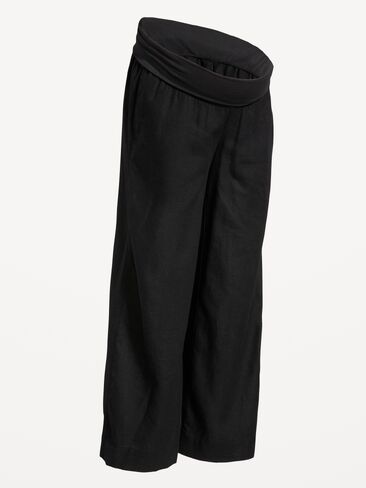Old Navy Maternity Rollover Waist Linen-Blend Super Wide-Leg Pants - Black Jack in Saudi Arabia