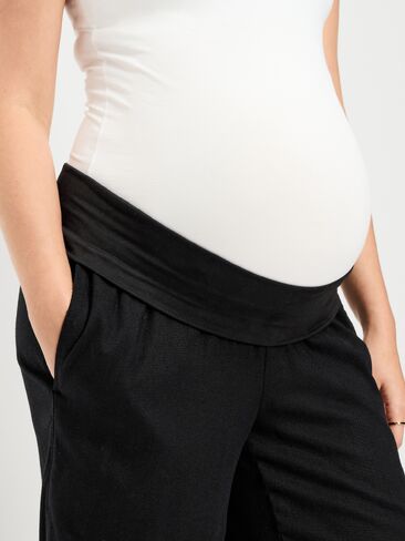Old Navy Maternity Rollover Waist Linen-Blend Super Wide-Leg Pants - Black Jack in Saudi Arabia