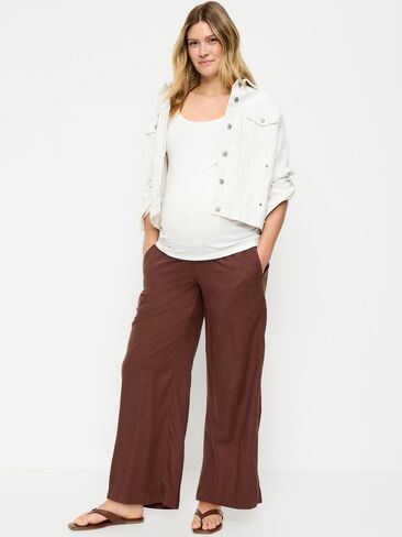 Old Navy Maternity Rollover Waist Linen-Blend Super Wide-Leg Pants - Peppercorn in Saudi Arabia