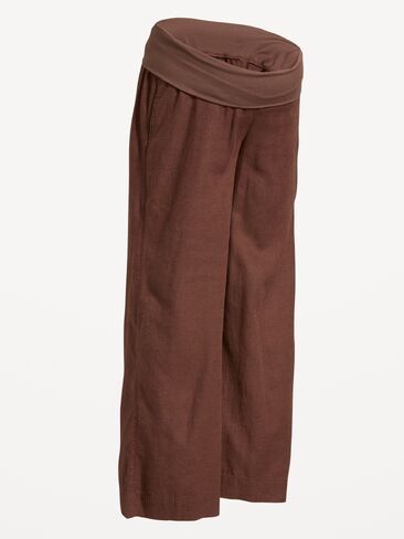 Old Navy Maternity Rollover Waist Linen-Blend Super Wide-Leg Pants - Peppercorn in Saudi Arabia