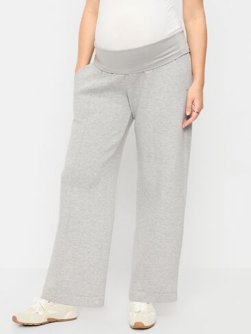 Old Navy Maternity Bounce Fleece Full-Panel Wide-Leg Sweatpants - Heather Gray in Saudi Arabia