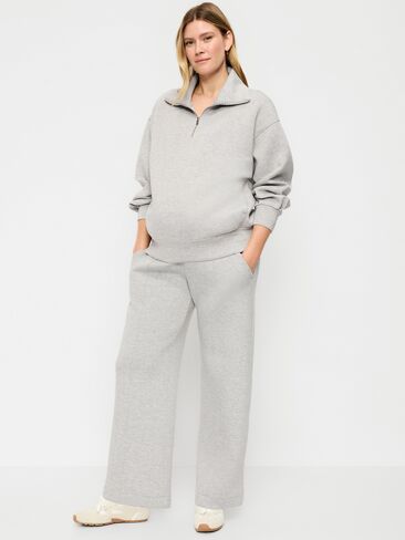 Old Navy Maternity Bounce Fleece Full-Panel Wide-Leg Sweatpants - Heather Gray in Saudi Arabia