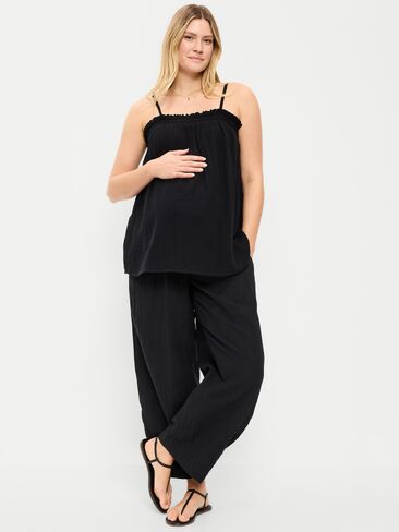 Old Navy Maternity Rollover-Waist Crinkle Gauze Barrel Leg Ankle Pants - Black Jack in Saudi Arabia