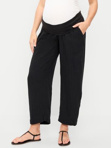 Old Navy Maternity Rollover-Waist Crinkle Gauze Barrel Leg Ankle Pants - Black Jack in Saudi Arabia