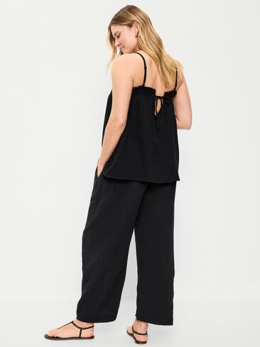 Old Navy Maternity Rollover-Waist Crinkle Gauze Barrel Leg Ankle Pants - Black Jack in Saudi Arabia