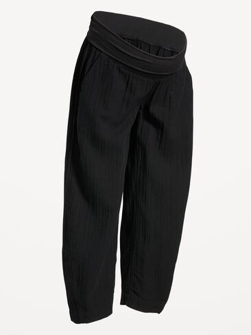 Old Navy Maternity Rollover-Waist Crinkle Gauze Barrel Leg Ankle Pants - Black Jack in Saudi Arabia