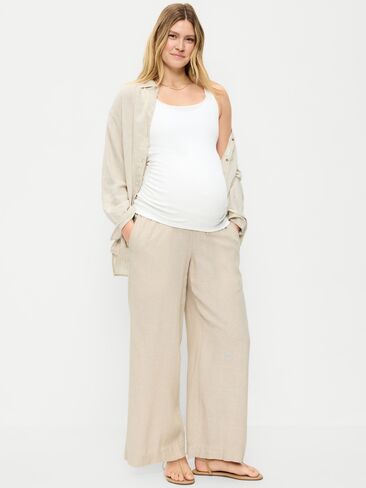 Old Navy Maternity Rollover Waist Linen-Blend Wide-Leg Pants - Natural Linen in Saudi Arabia