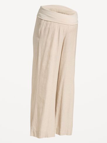 Old Navy Maternity Rollover Waist Linen-Blend Wide-Leg Pants - Natural Linen in Saudi Arabia